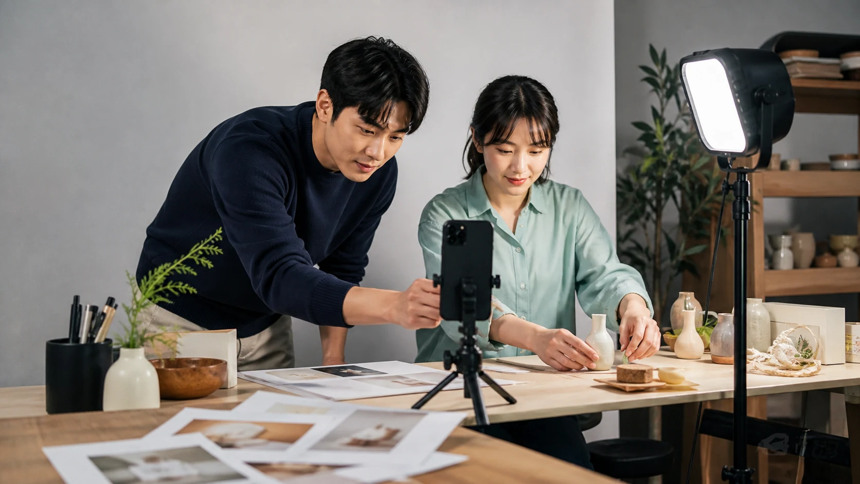 숏폼 영상을 제작하는 크리에이터의 스마트폰